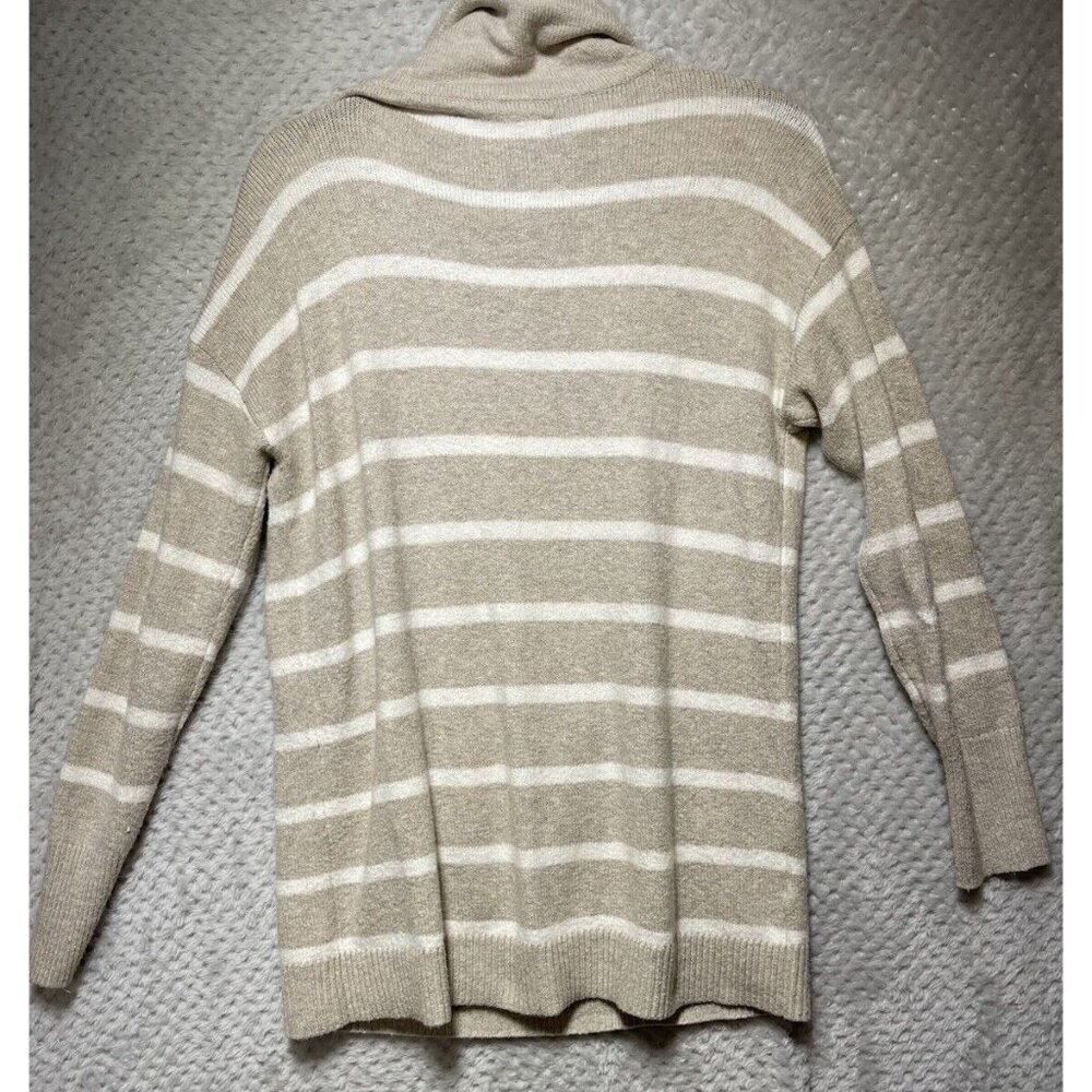 Loft‎ Beige Striped Sweater Hoodie Size M Pockets Cowl Neck - Picture 2 of 9